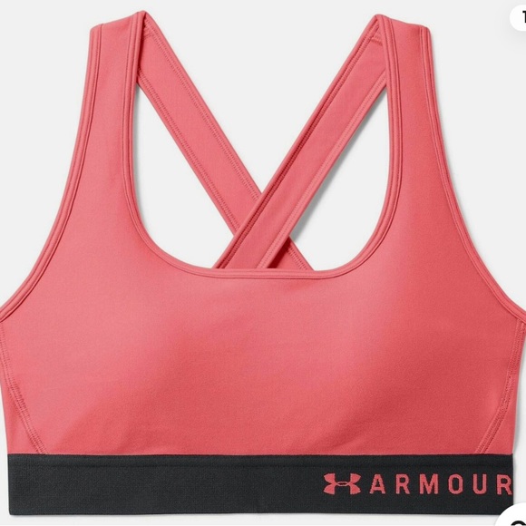 Under Armour Armour Womens  Mid Crossback Sports Bra Coral - Picture 2 of 6